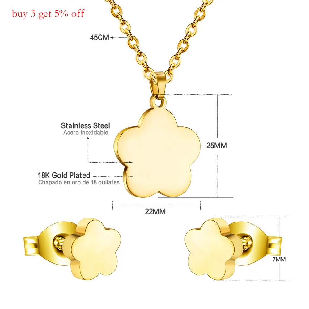 LUXUKISSKIDS Flower African Wedding Dubai Jewelry Set Earrings Pendant Necklace For Women Girls Stainless Steel Jewellery Sets