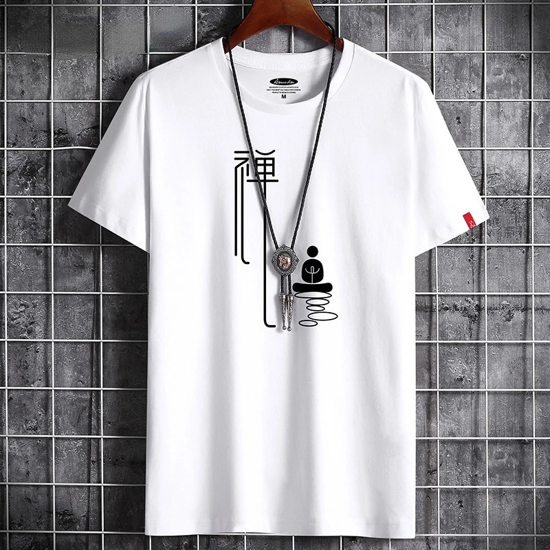 2022 Anime Summer Men Tops oversize Loose Short Sleeve Breathable Cotton Man Tshirt Chinese Letter Print Men\'s Casual T-shirts