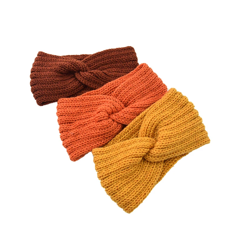 1PC Fashion Women Crochet Knitting Woolen Headbands Winter Bohemia Weaving Cross Hair bands Solid Color Handmade Hairband