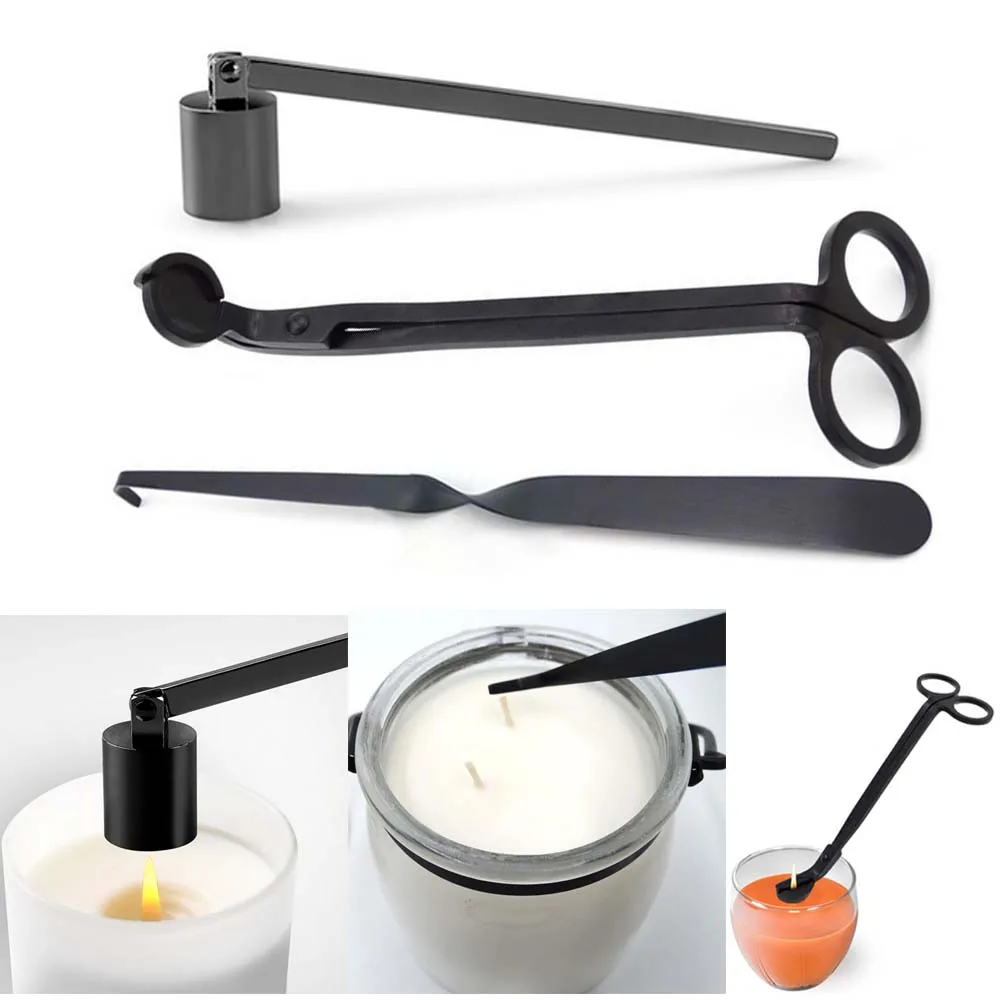 3Pcs/Set Candle Accessory Set Candle Extinguisher Tool  Candle Snuffer Trimmer Dipper Kits Home Decor For Party Wedding Black