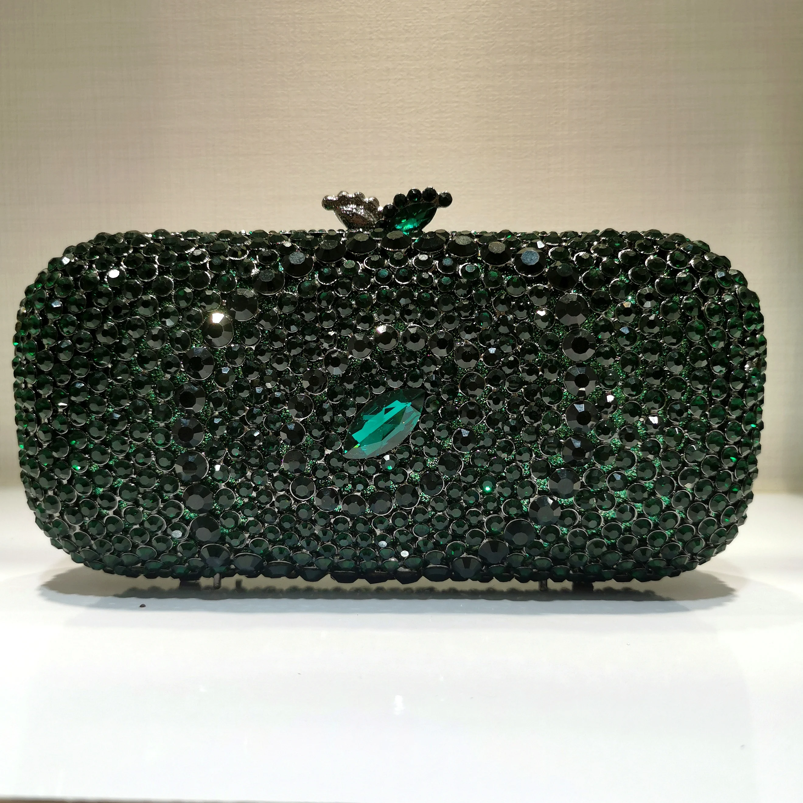 

XIYUAN Lady Green/Red/Gold Diamond Minaudiere Clutch Crystal Evening Handbag Women Party Prom Bag Bridal Clutches Wedding Purse