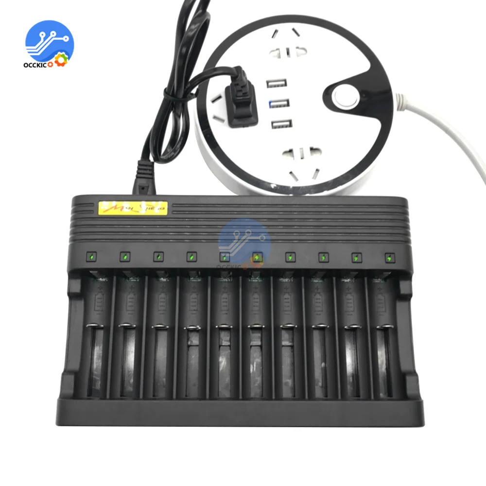 18650 Battery Charger EU US 10slots Smart lithium charging 14500 16350 18500 USB Output Li-ion Rechargeable Battery Charger