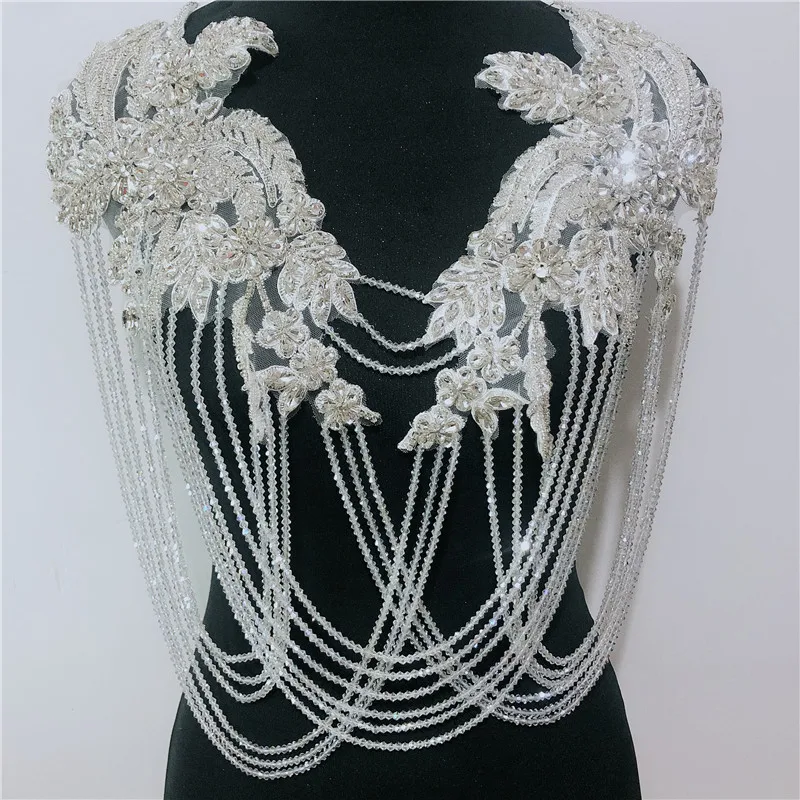 Fashion front crystal Tassels wedding collar with rhinestone  appliques neckline with fringe many color in stock