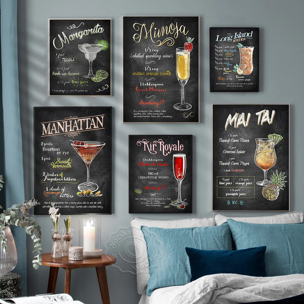 Bar Club Wall Decor,Cocktail Hanging Picture,Long Island Ice Tea Wall Stickers,Bloody Mary Decorative Picture,caipirinha Cockta