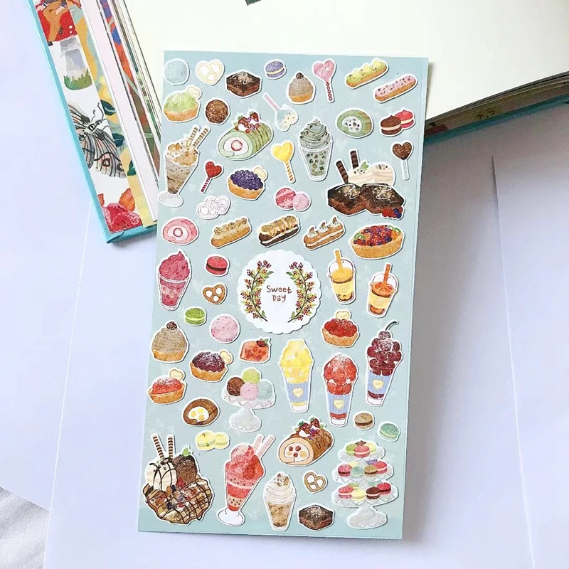 ملصقات كعكة جيلاتو حلوة لطيفة، مواد سكرابوكينغ جمالية لمجلة كوريا، لوازم يدوية ذاتية الصنع، أدوات مكتبية تحت عنوان الطعام
