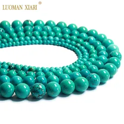 Top  United States Green Turquoises Round Natural Stone Beads For Jewelry Making DIY Bracelet Necklace  4/6/8/10/12 MM