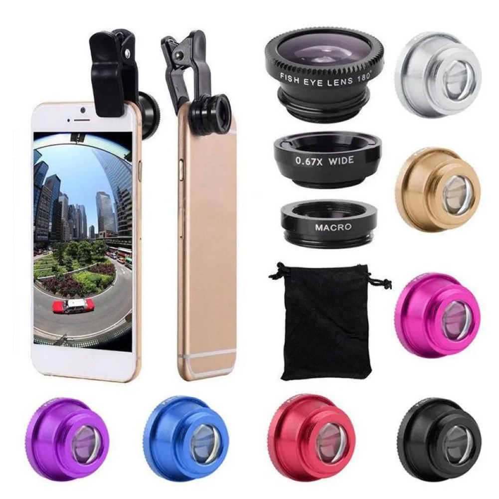 เลนส์โทรศัพท์3ใน1คลิป Universal 0.65X มุมกว้าง Fisheye เลนส์มาโครสำหรับโทรศัพท์มือถืออุปกรณ์เสริม