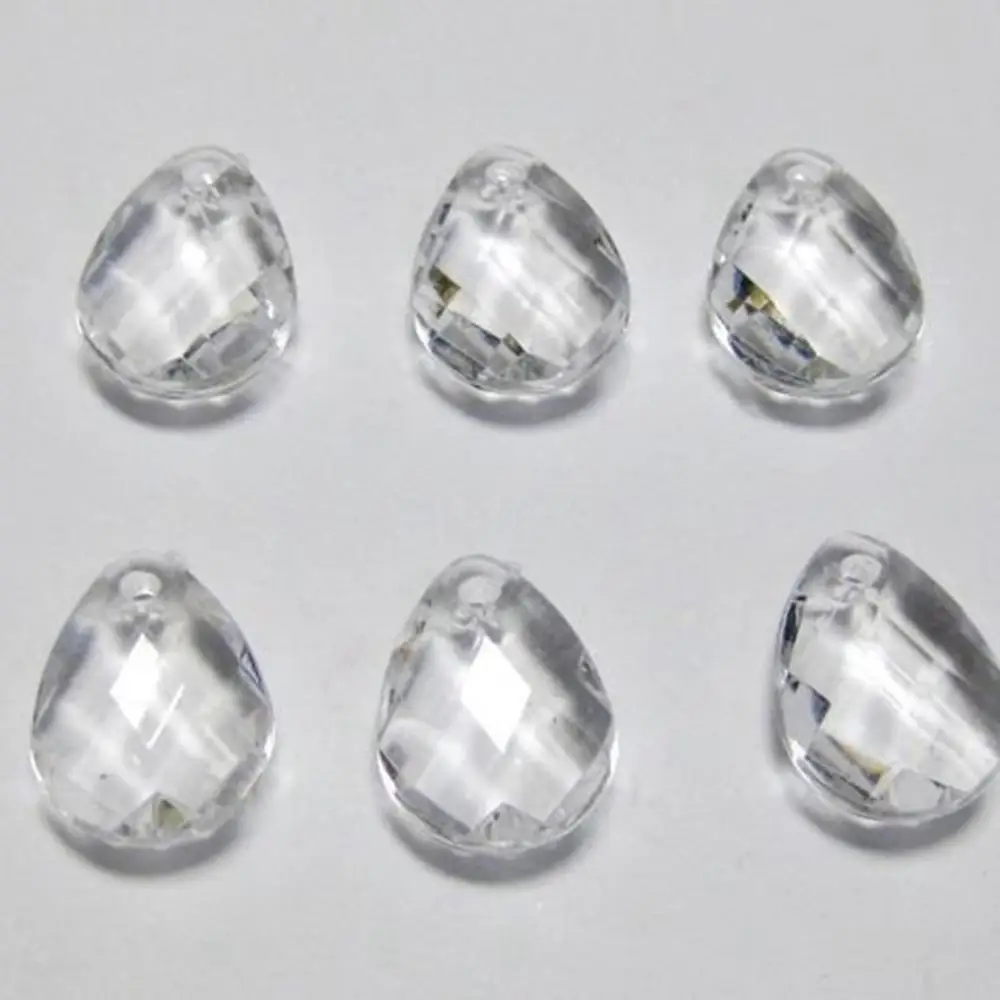 100 Clear Acrylic Faceted TearDrop Charms Pendants Top Drilled 17mm