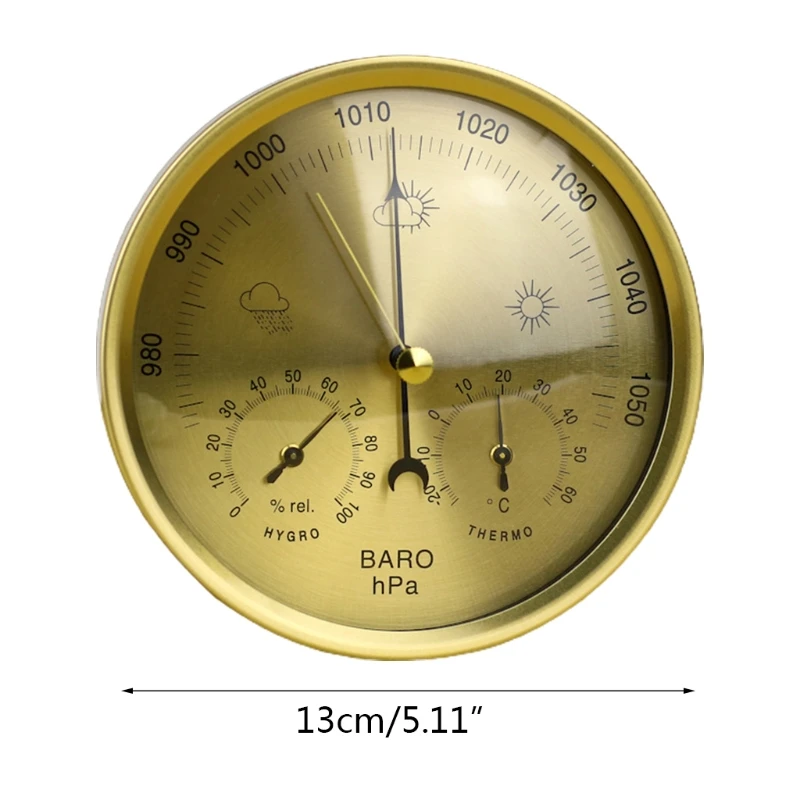 Metal 3 in 1 Barometer Weather Station for Indoor and Outdoor Use Barometer Thermometer Hygrometer with Round Frame