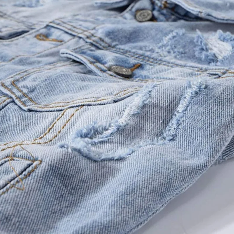 Hot New Men\'s Ripped Denim Vests With Wings Embroidery Hi Street Distressed Denim Sleeveless Jacket Waistcoat Plus Size M-5XL