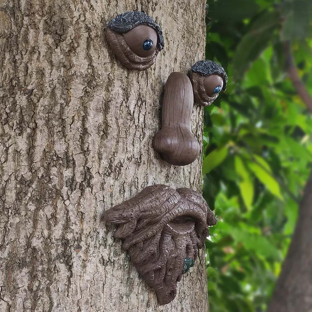 Old man with beard Tree Hugger for Garden Peeker Yard Art or Outdoor Sculpture Whimsical Tree Face Garden Decor