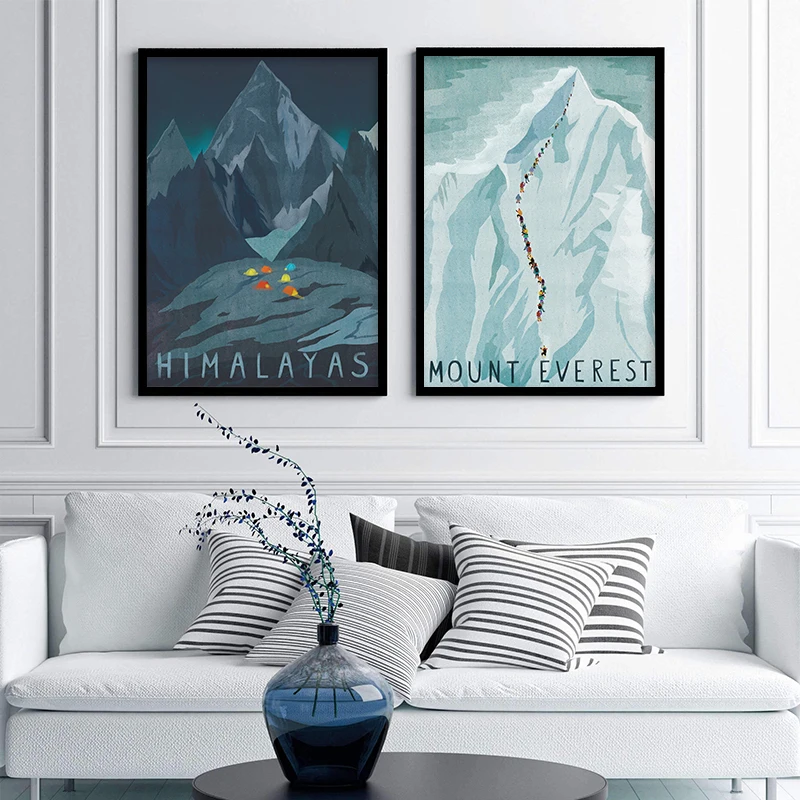 Vintage Travel Posters and Prints Mount Everest Himalayas Wall Art Pictures Decorative paintings for Hiker Gift Home Decor