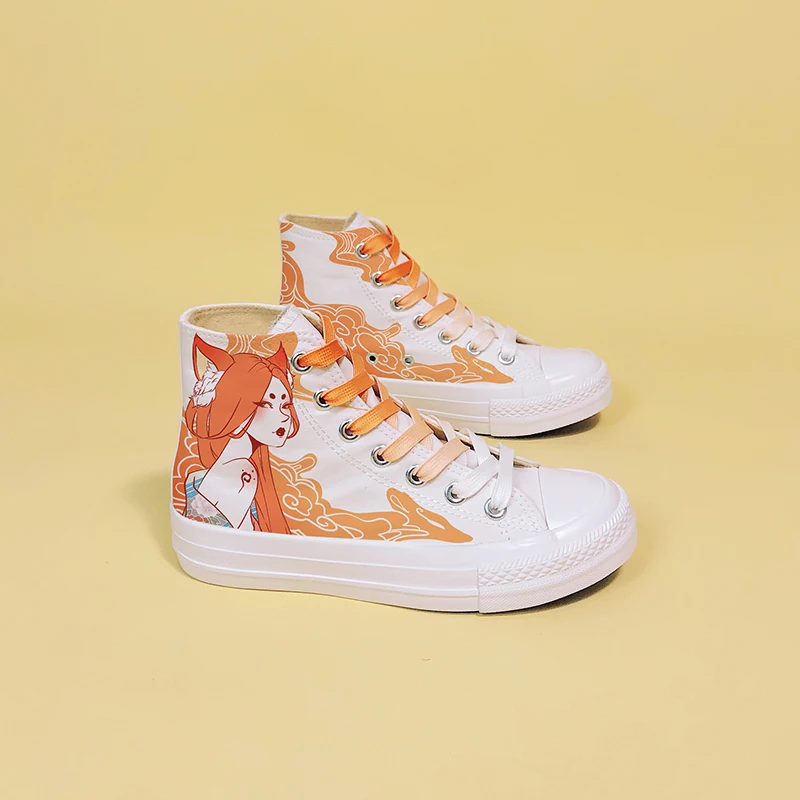 Amy and Michael Original Design Hand Painted Canvas Shoes High Top Tennis Female Students Plimsolls Flat Woman Vulcanize Shoes