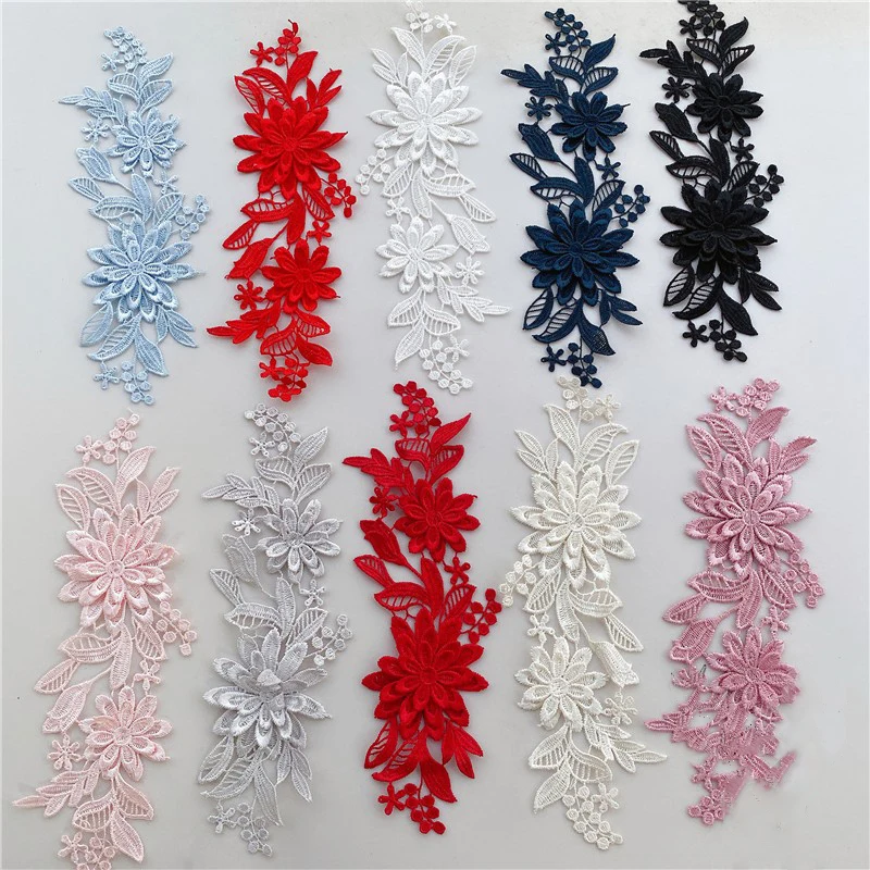 20Pcs Delicate Wedding Head Ornaments Venise Flower Lace Applique Sewing Lace Trim Dress DIY Red White Black Pink