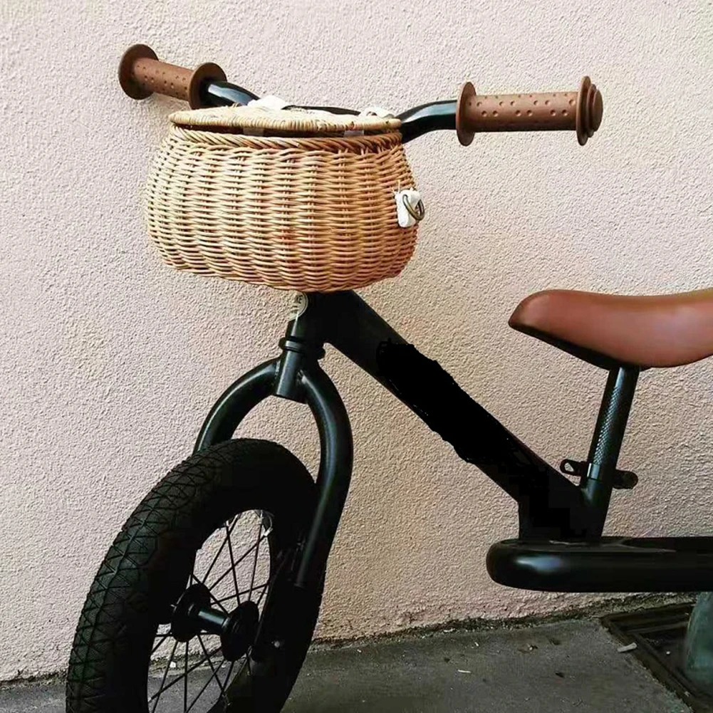 Bicycle Basket, Children Backpack, Bike Tricycle Scooter Supplies, Kids Artificial Weaving Wicker Basket, Kids Bike Front Box