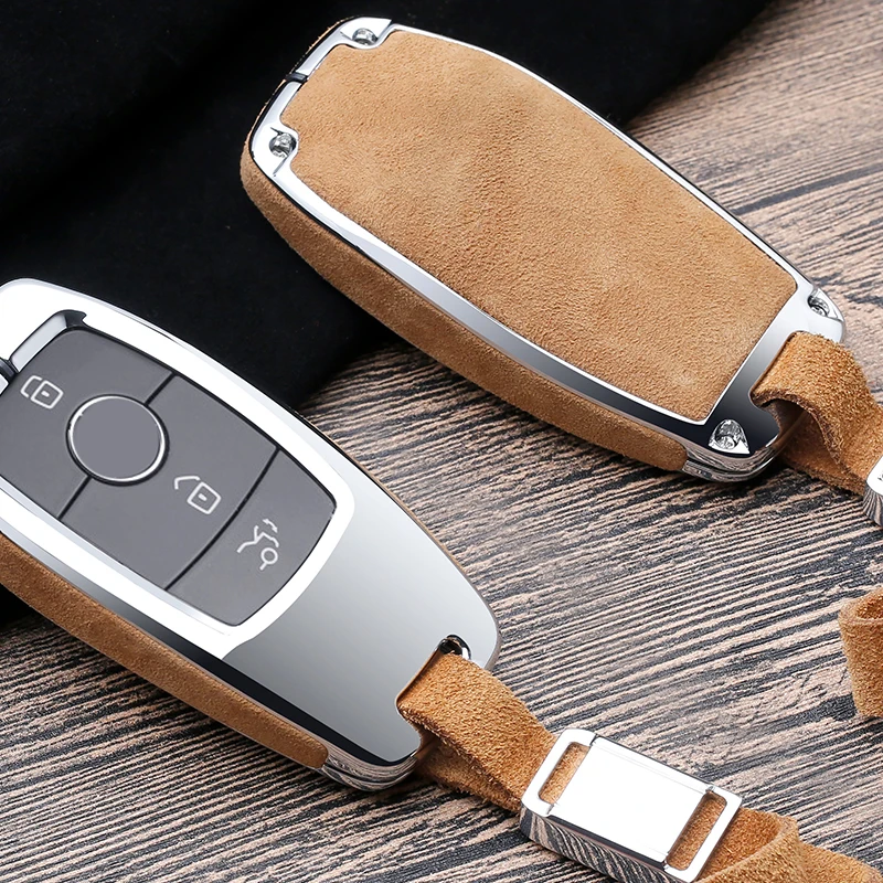 Faux Flip fur Car Key Case Cover For Mercedes Benz W202 W210 W211 W204 W212 E Class 2018 Accessories Keychain Holder Keyring