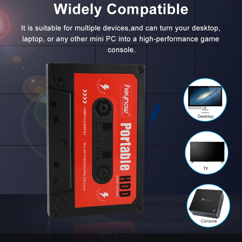 TSINGO-휴대용 외장 게임 하드 드라이브 디스크, 2TB, WII, PS1, N64, PS2 용, 노트북/PC/GK3V/GK 미니, 72000 게임 내장