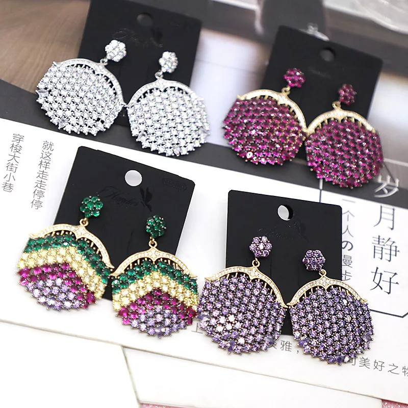 EYER Multicolor CZ Cubic Zirconia Dangle Drop Round Wallet Shape Earrings For Women Party Jewelry серьги 2021 тренд