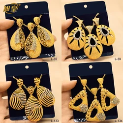 XUHUANG Dubai New Necklace Jewellery Sets Hollow Hanging Earrings Gold Color Big Dangle Earrings For Women Nigerian Jewelry Gift
