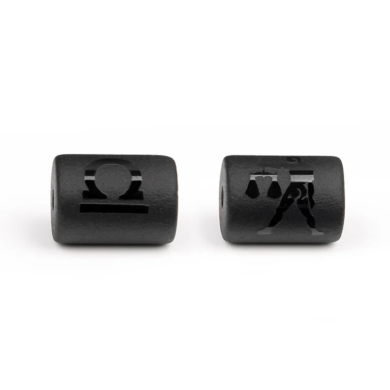 12 Zodiac Beads Charms Matte Black Onyx Constellation Beads Cylinder Pendant For DIY Making Jewelry Findings Bracelets Neckalces