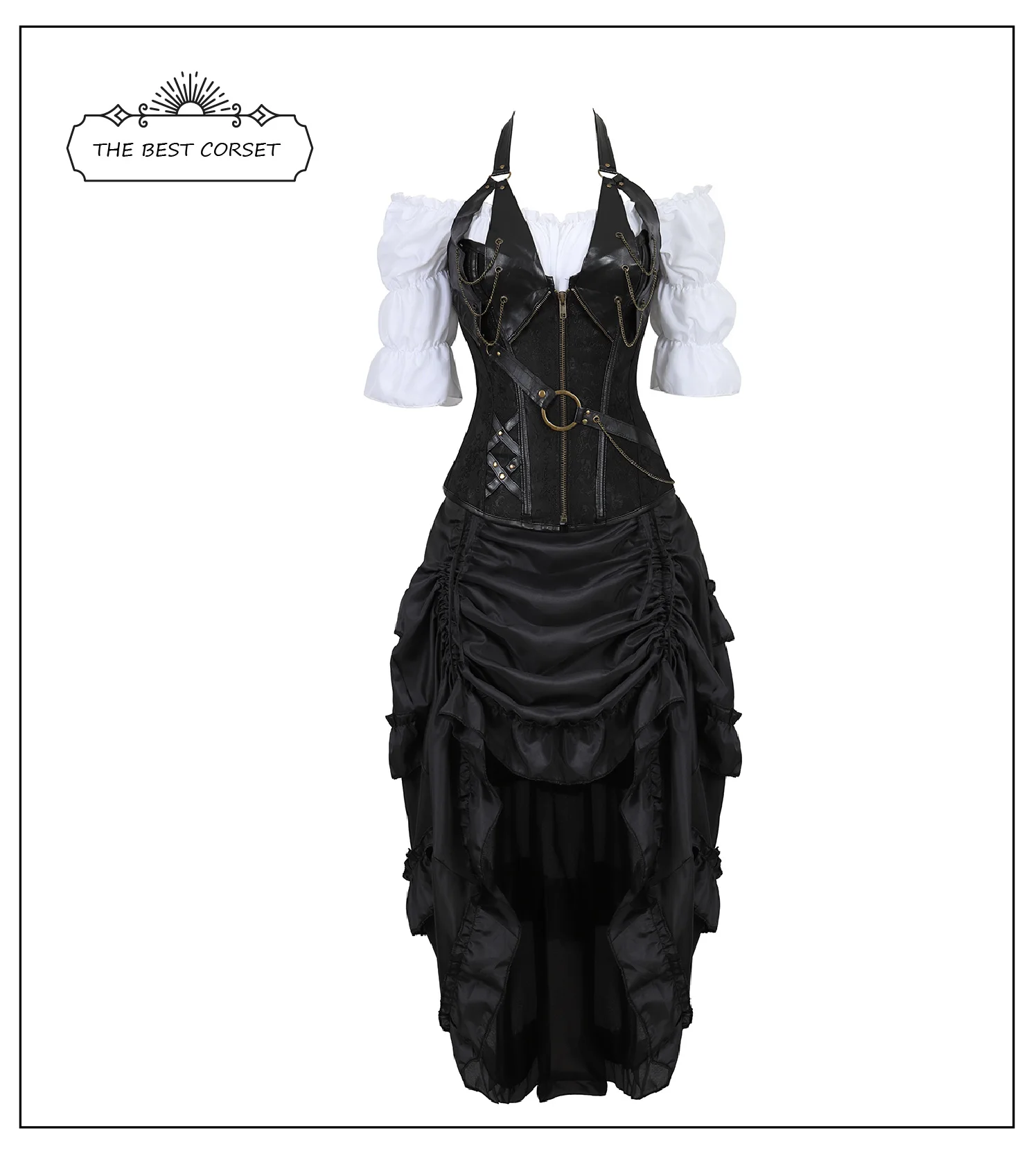 

Steampunk Corset Dress Vintage skirt Goddess Costume High Low Ruffle Party Pirate Skirts Lolita Medieval Victorian 3-piece Set