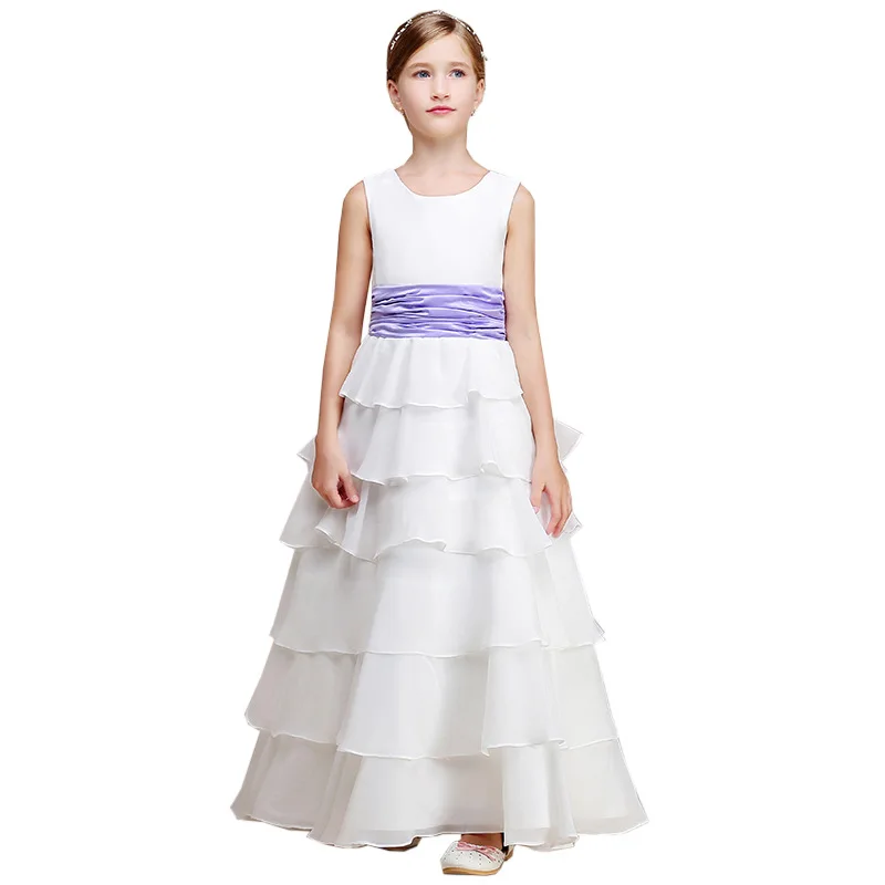 Dideyttawl Birthday Party Dress For Kids Girl Tier Formal Communion Princess Gowns White Chiffon Flower Girl Dresses For Wedding