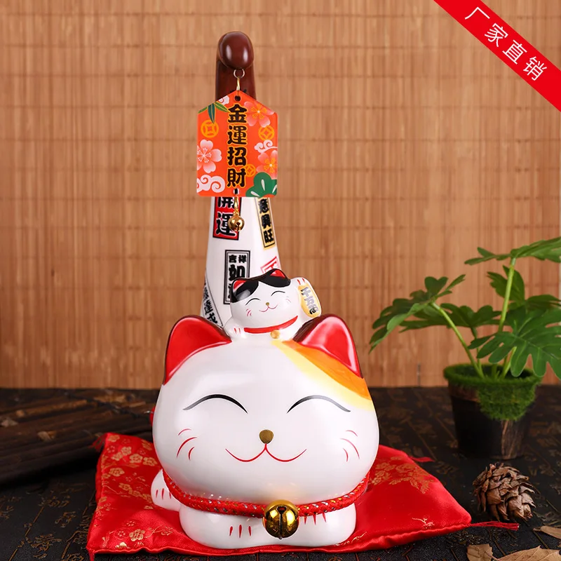 Ceramic Lucky Cat Customized Long Tailed Cute Smiling Face Shop Opening Gift Creative