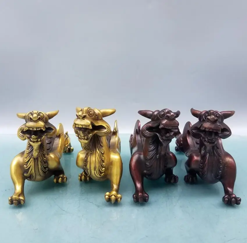 

China brass mythical wild animal crafts statue A pair