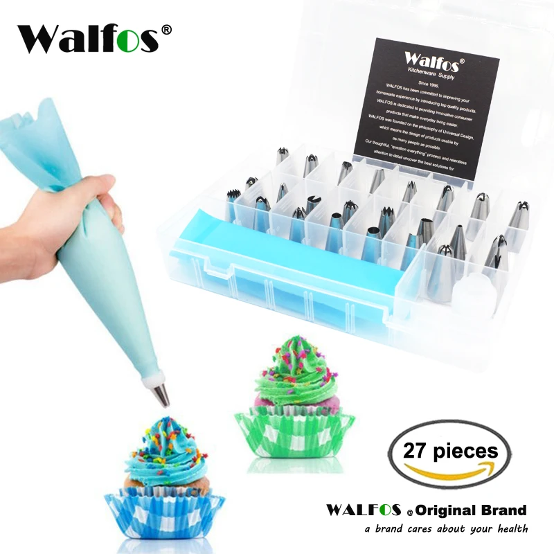 

WALFOS 27 Pcs Silicone Icing Piping Cream Pastry Bag Stainless Steel Nozzle Pastry Tips Converter DIY Baking Decorating Tools