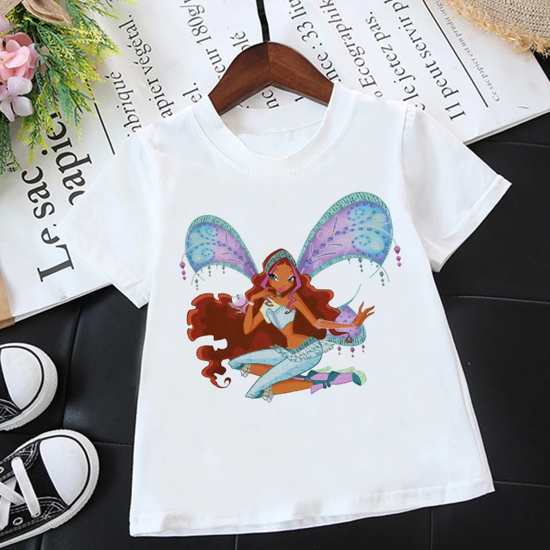 2021 Summer Fashion Unisex The Winx ClubT-shirt Children Boys Short Sleeves White Tees Baby Kids New Tops For Girls Clothes 24-9