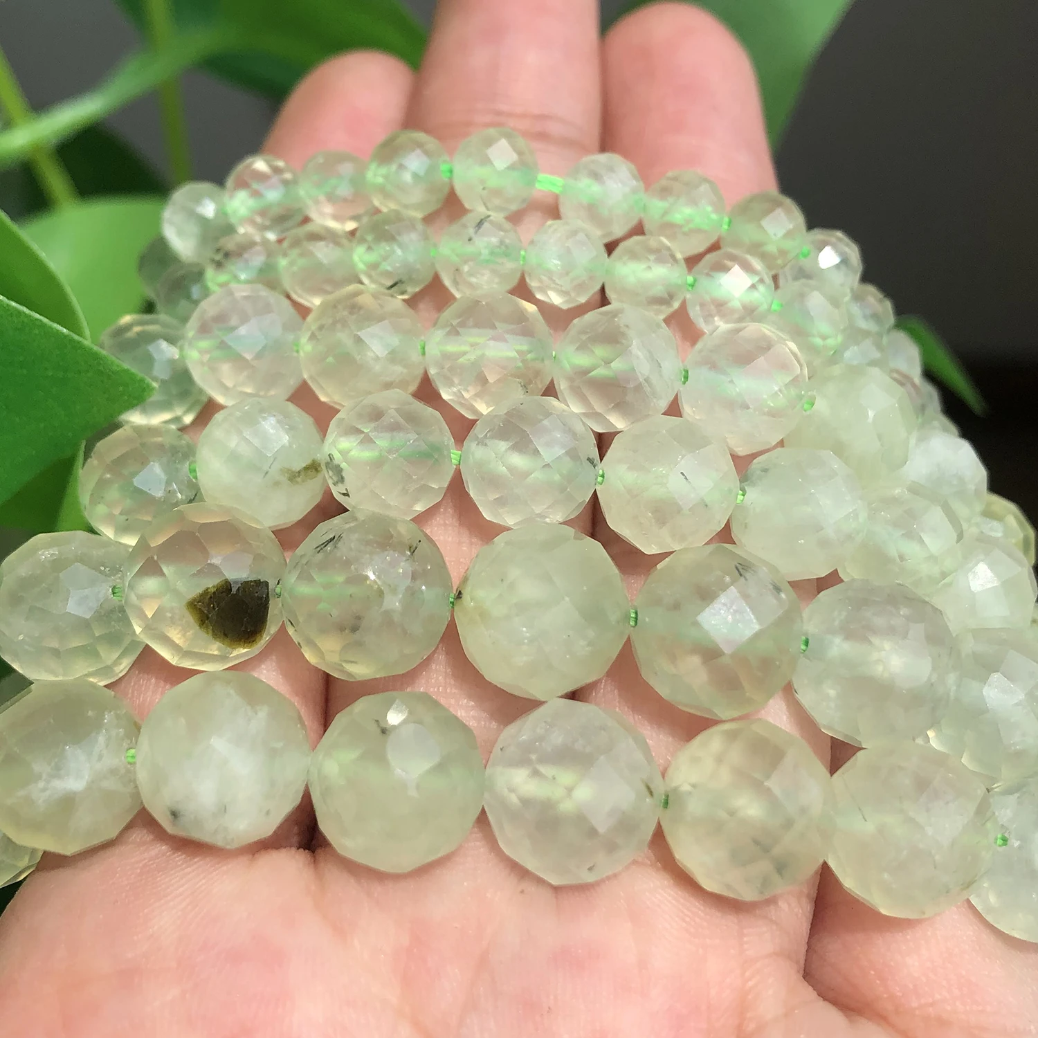 Natural Stone Beads Green Faceted Prehnite Jades Round Loose Beads for Jewelry Making DIY Handmade Bracelet Accessories 6 8 10mm