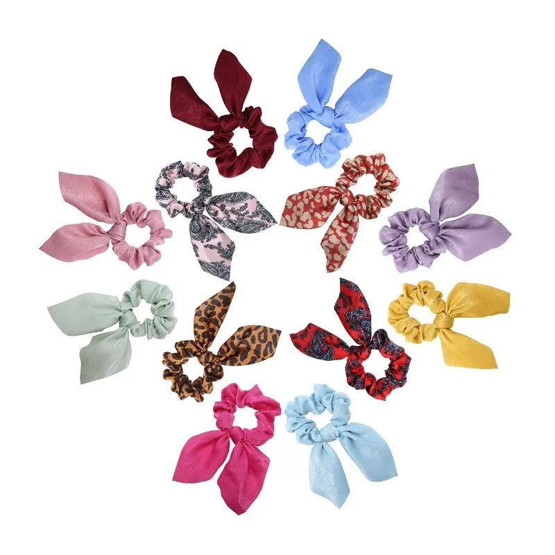 Bow Scrunchies For Woman Girls Printed Floral Hair Ties with Bow Elastic Hair Bands Ponytail Holder Hair Accessories