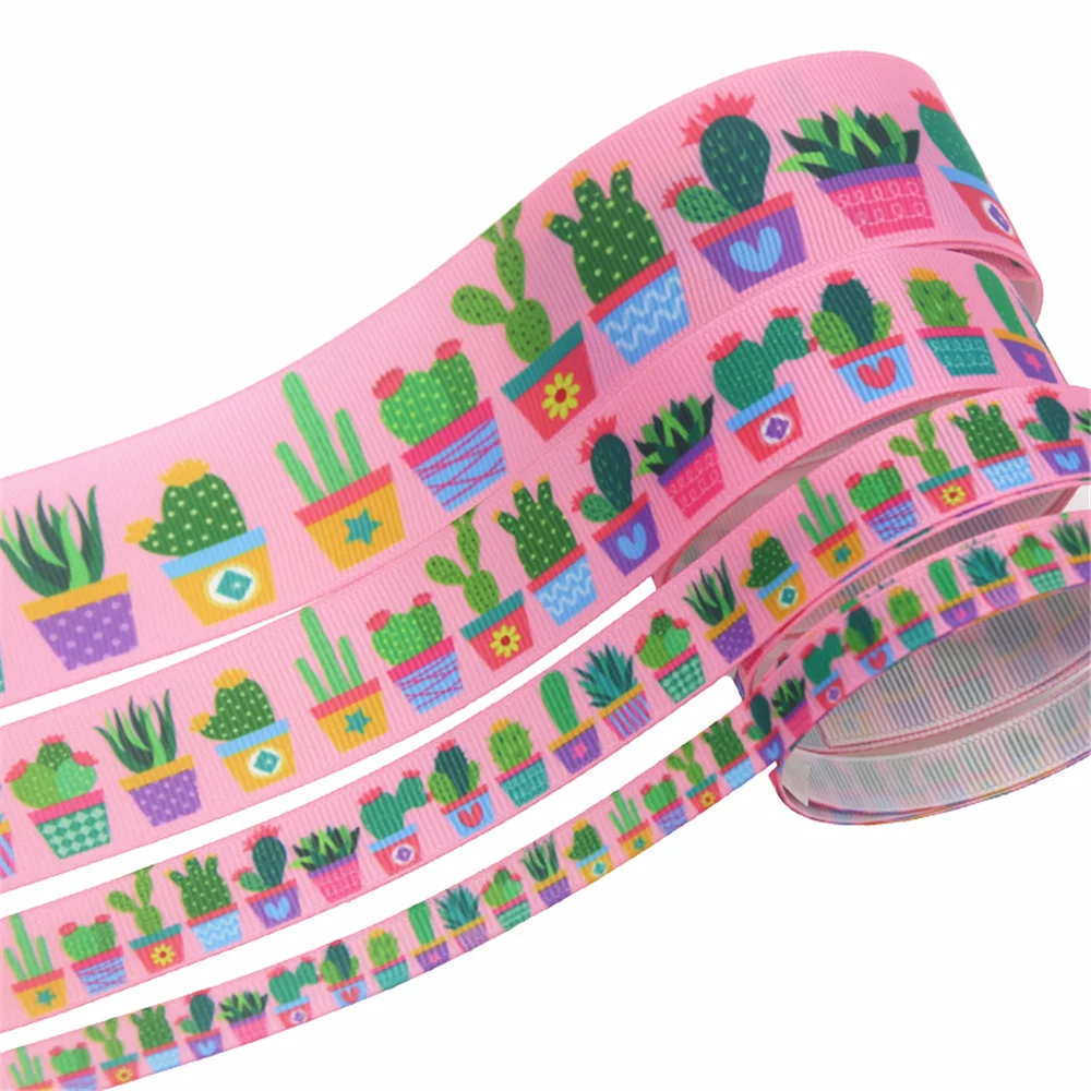 DHK 4 sizes options 5yards cactus Printed Grosgrain Ribbon Accessory Hairbow Headwear Decoration DIY Wholesale C1846