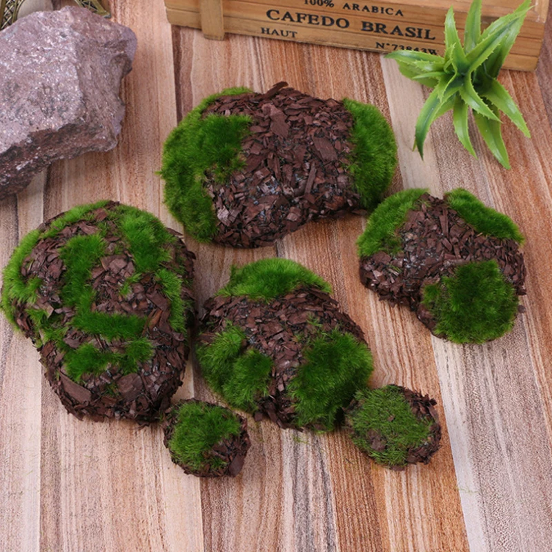 6pcs/Pack Fake Rock Green Foam Moss Stone Artificial Flower Wood Chip Micro Landscap Grass Plant Pet Toy Home Garden Decoration