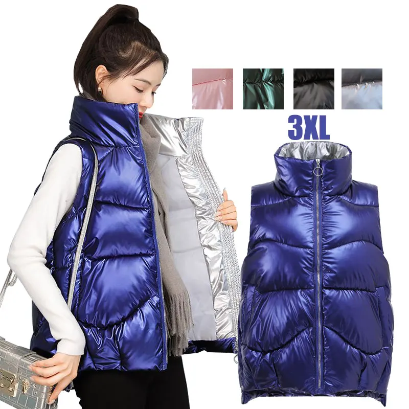 2021 Women Sleeveless Vest Winter Warm   Down Cotton Padded Jacket Female Veats Mandarin Collar Sleeveless Waistcoat