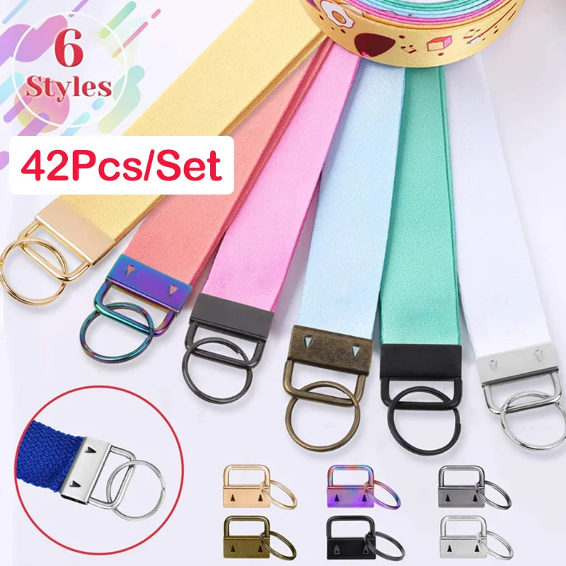 42Pcs 25mm Key Hardware with Split Rings Wristlet Keychain Clamp Tail Clip DIY Kits for Luggage Wrist Strap Lanyard Clasp