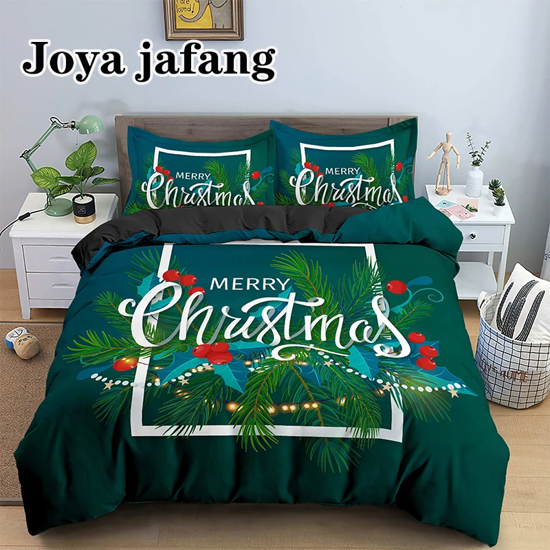 3D Christmas Bedding Set 2/3 Pcs Set Duvet Cover & Pillowcase Set with Zipper Closure Single Double Full Queen King Size