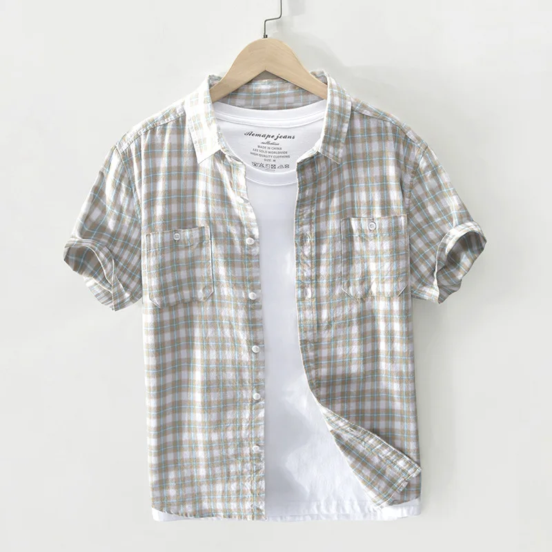 G205-camisas de algodón de manga corta para hombre, camisas ajustadas transpirables delgadas, estilo minimalista, informal de negocios, Japón, Verano