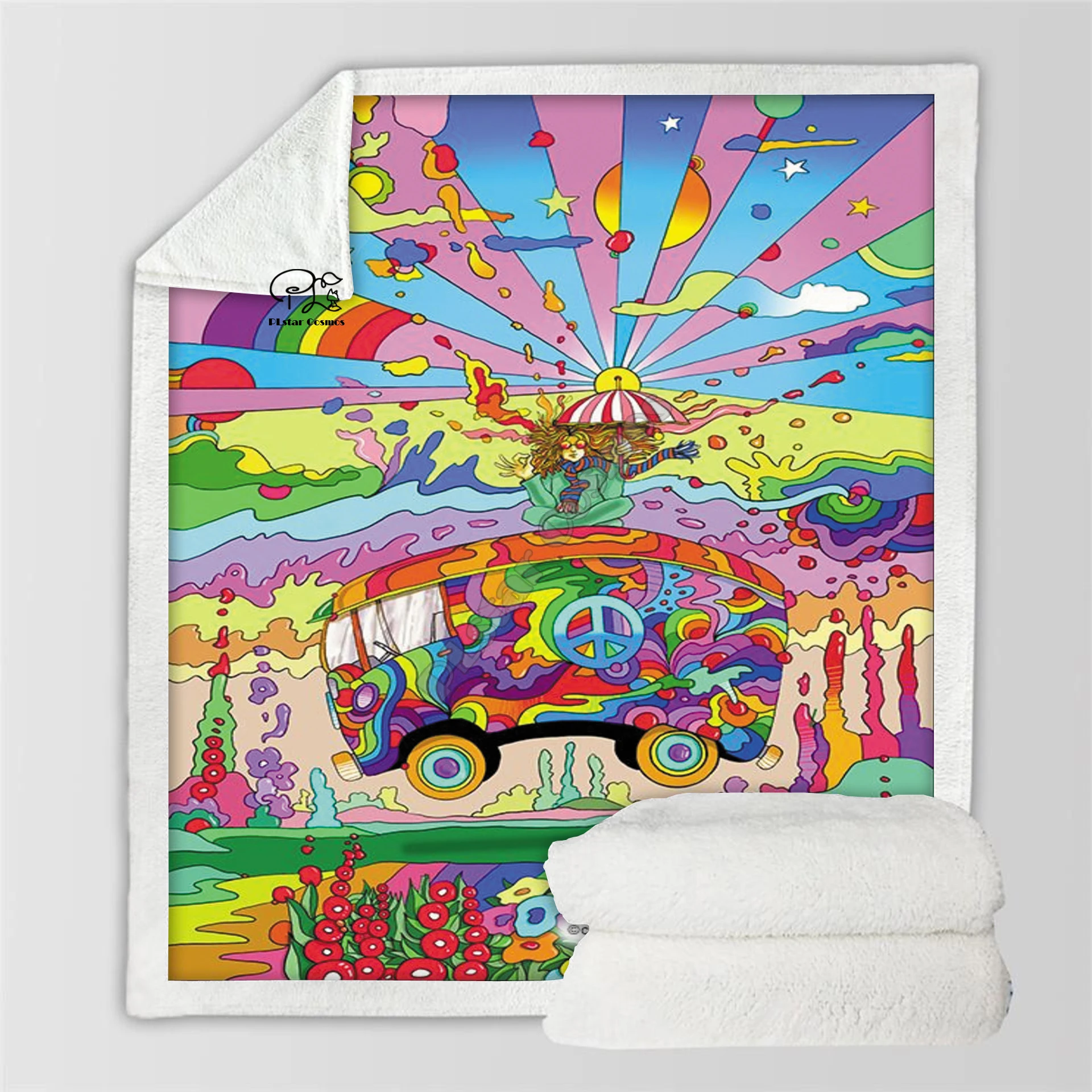 

Plstar Cosmos Hippie Peace And Love Psychedelic funny Blanket 3D print Sherpa Blanket on Bed Home Textiles Dreamlike style-3