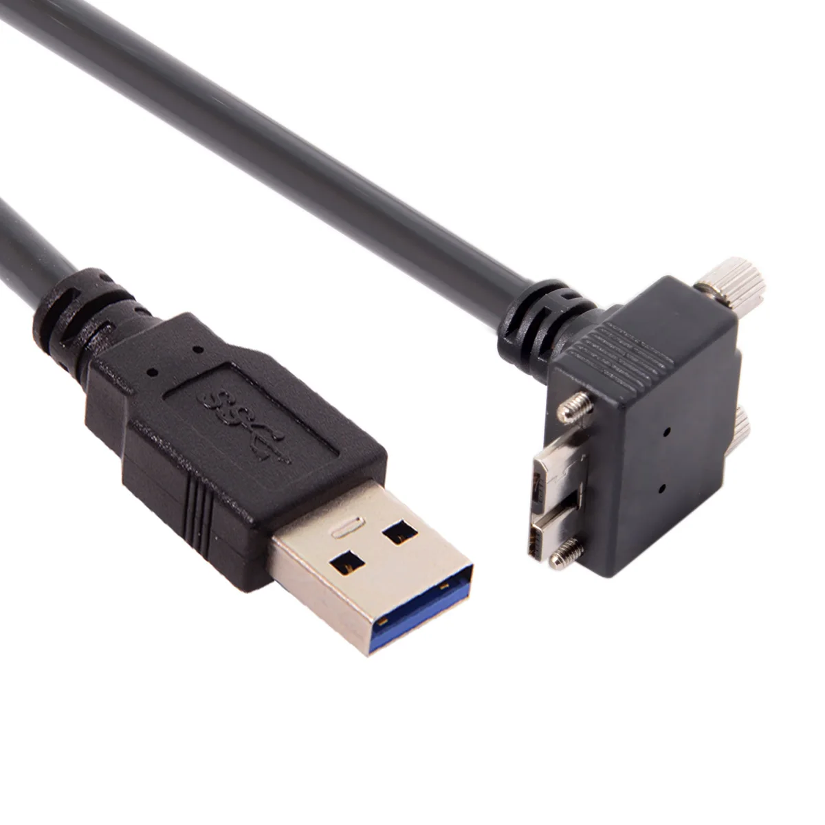 

Cablecc 1.2m 90D Up Angled Micro USB Screw Mount to 3.0 Data Cable for Industrial Camera