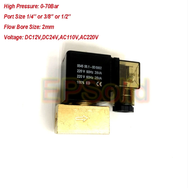 Free Shipping 70bar High Pressure Solenoid Valve 2 way Normal Close JT22-02 Direct Acting Brass