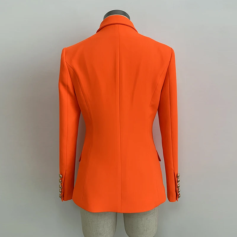 High Quality Newest Nice Designer Blazer Women's Lion Buttons Double Breasted Blazer Jacket Neon Orange