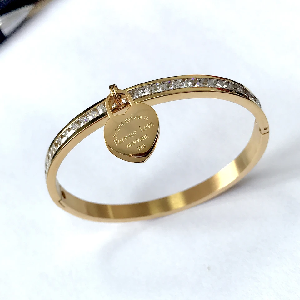 New Luxury Famous Brand Jewelry Pulseira Stainless Steel Crystal Bracelets & Bangles Female Love Heart Bracelet For Women
