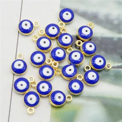 Julie Wang 12 PCS Assorted 6-10mm Enamel Alloy Blue Evil Eye Charms Turkish Eyeball Round Pendant Bracelet Dangle Jewelry Making