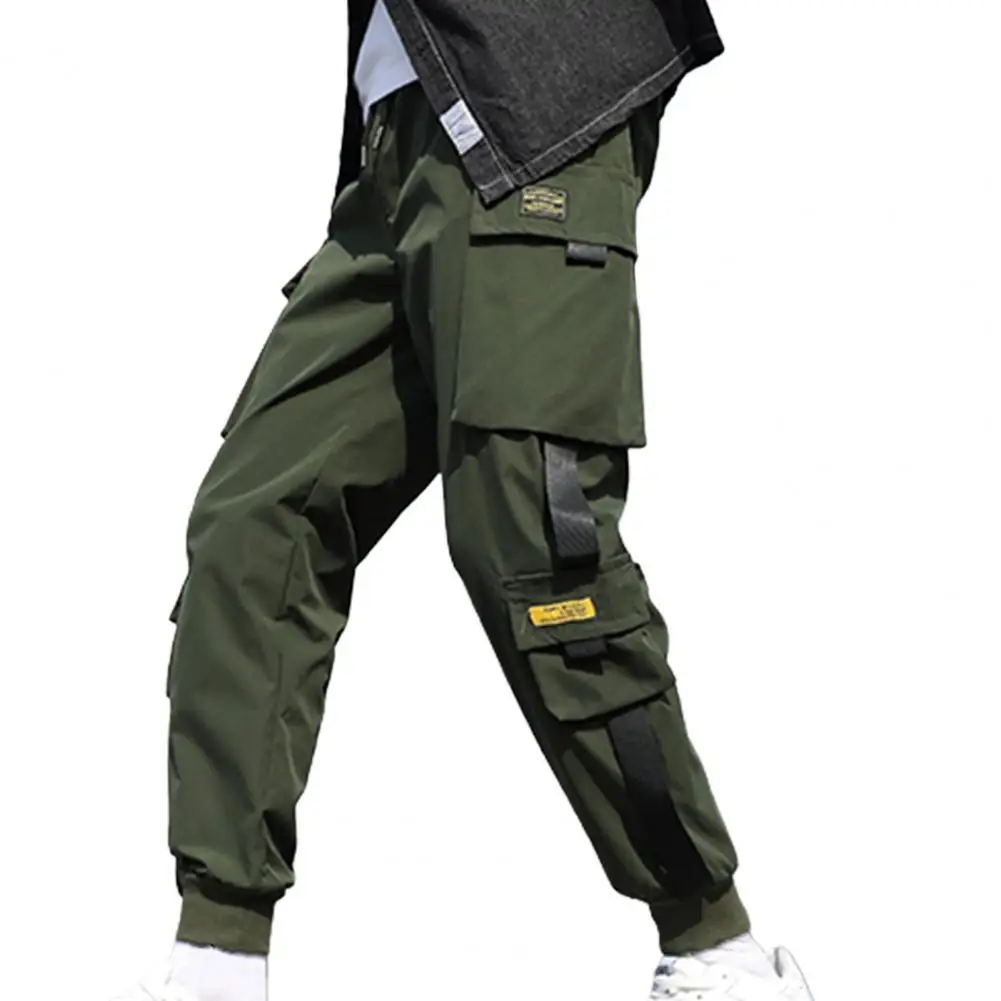 Multi Pockets Pants All Match Hip Hop Solid Color Men Cargo Pants for Daily Wear