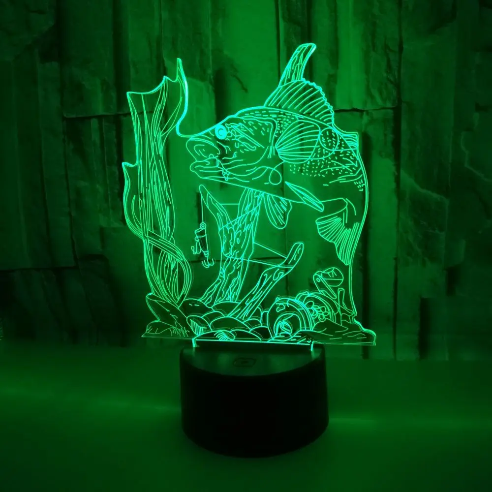 Lampada da pesca 3D Illusion Night Light LED lampada da tavolo da scrivania per pesci 7 cambia colore decorazioni per la casa luci regali di compleanno giocattoli per ragazzi bambini