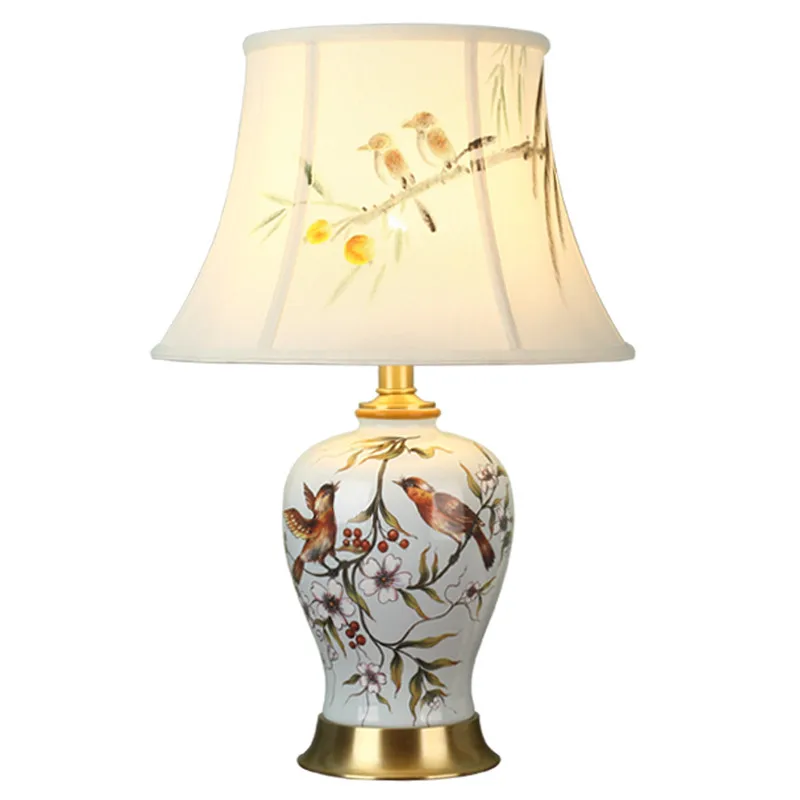 

European Flowers Birds Wedding Dimmer Table Lamp Foyer Bed Room Pastoral Country Porcelain Desk Light D66