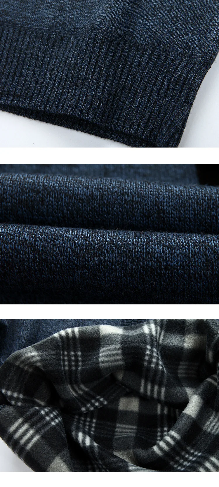 Herren-Pullover mit Viertelreißverschluss und Stehkragen, lässiger Strickpullover mit kontrastierenden Taschen-Schulterflicken, warmes Fleece-Futter für den Herbst – Detail 6