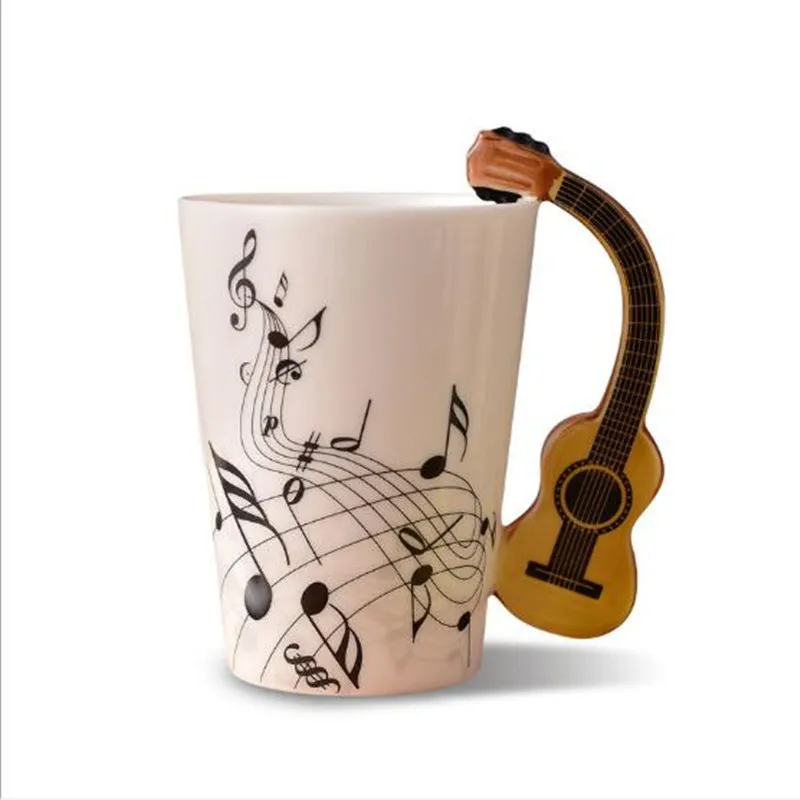 Novelty 250ml Ceramic Cup Piano Violin Guitar Mug Personality Music Note Milk Juice Lemon Mug Coffee Tea Cup  with Handle Gift