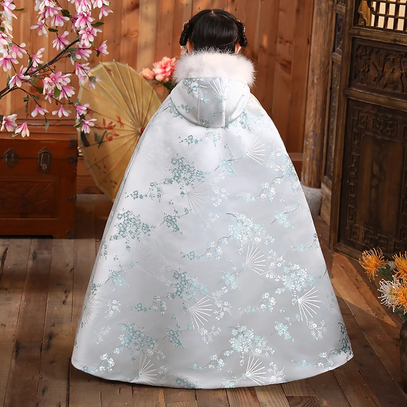 Girl's Hanfu Cape winter Embroider Quilted Thicken Cloak Children Ancient Photography Mantle Kids New Year's Wear Keep Warm